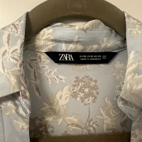 Blue Cream Floral Shirt Dress with Notched Collar - Picture 4 of 6